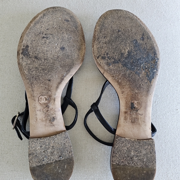 Chanel Black Sandals with Gold Accents - Picture 3 of 6